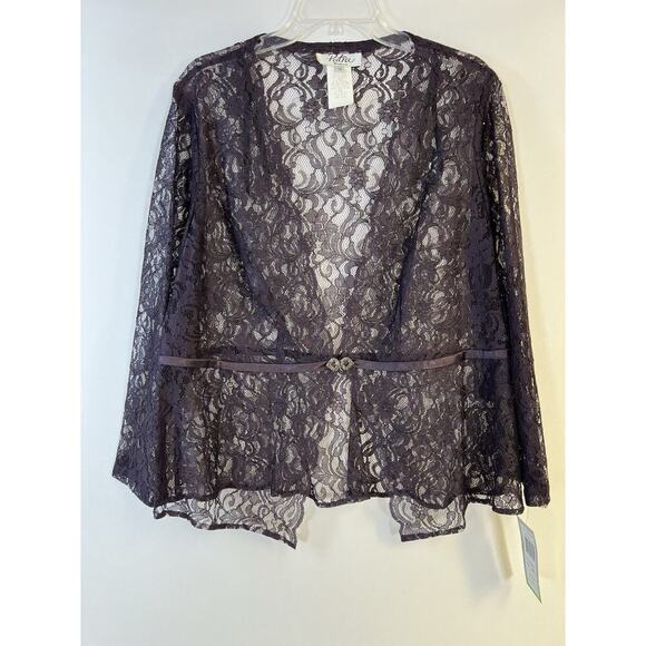 NWT VTG Patra Sheer Lace Long Sleeve Jacket Top Women's 14 Purple - Picture 1 of 15